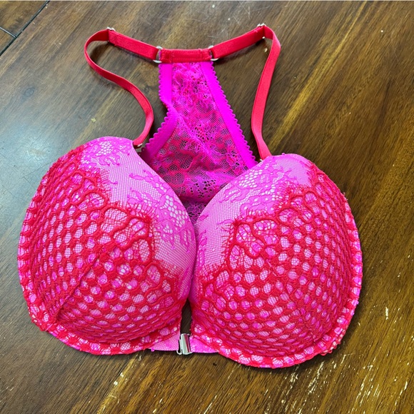 Victoria Secret Very Sexy Push Up Bra Pink Racerback Embroidered Lacy Size 32DDD - Picture 9 of 10